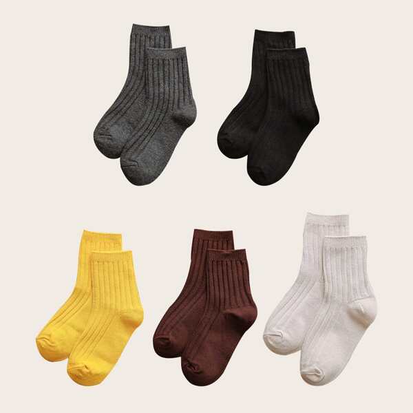 

5pairs Kids Solid Socks, Multicolor