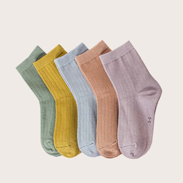 

5pairs Kids Solid Socks, Multicolor