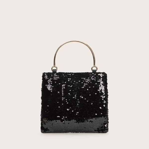 

Contrast Sequins Decor Satchel Bag, Black