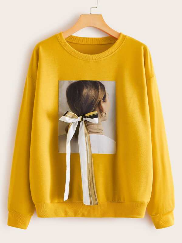 

Figure Patch Bow Front Pullover, Yellow