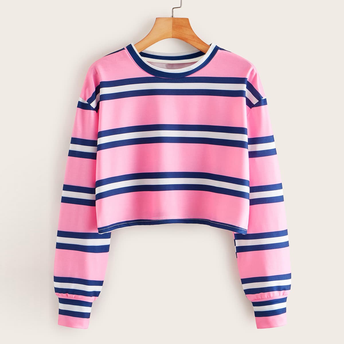 

Striped Boxy Crop Sweatshirt, Pink