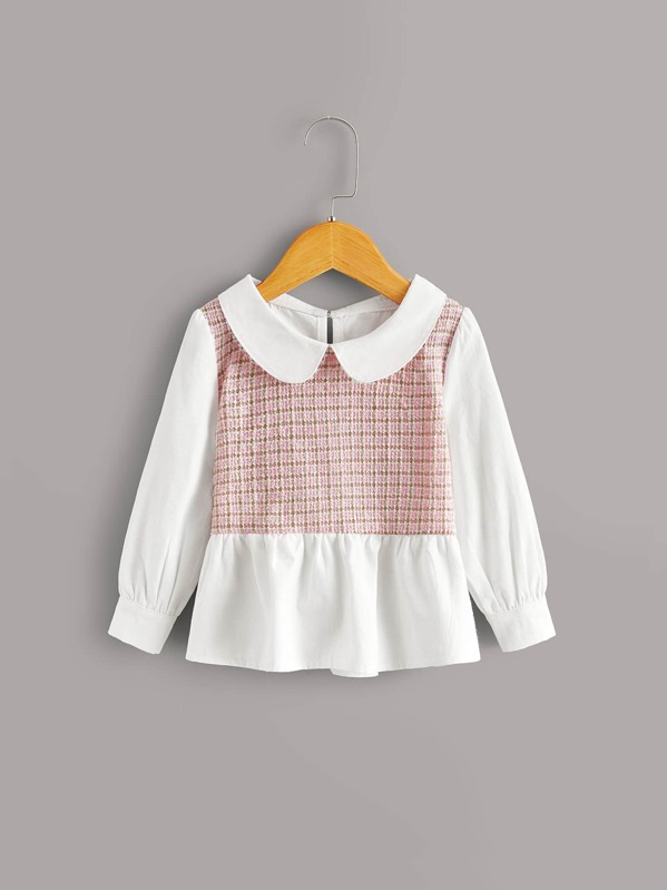 

Toddler Girls Peter Pan Collar Peplum Tweed Blouse, Multicolor