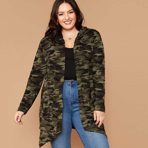 

Plus Camo Print Hooded Coat, Multicolor