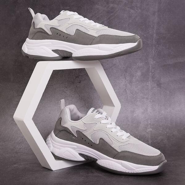 

Men Lace-up Front Mesh Panel Chunky Sneakers, Multicolor