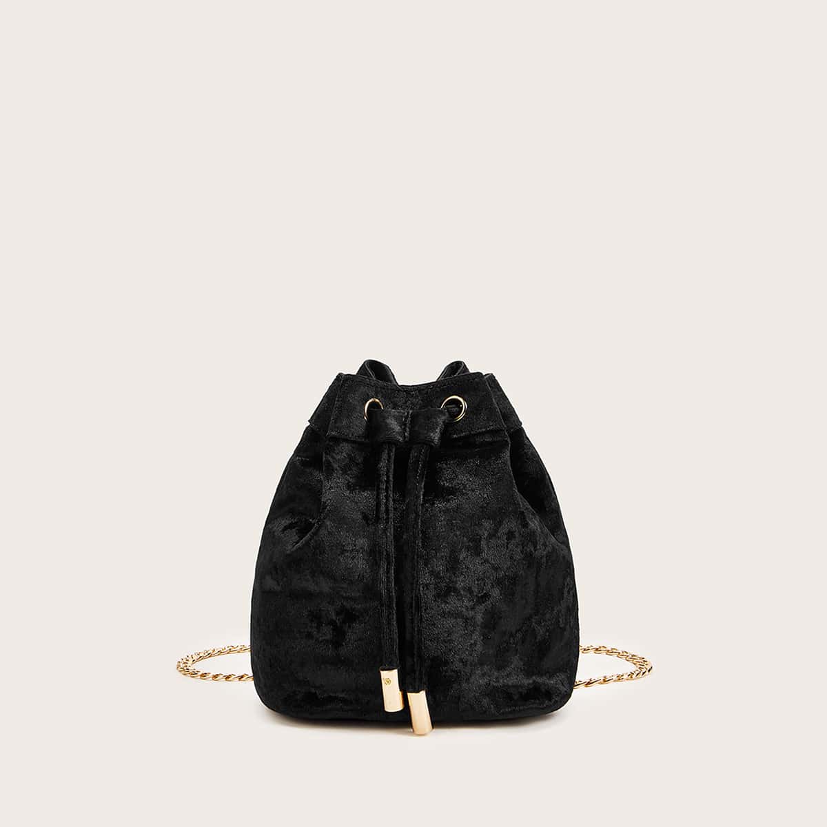 

Velvet Bucket Bag With Drawstring, Black