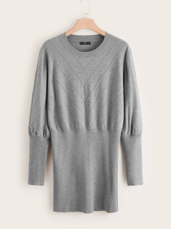 

Plus Chevron Textured Wide Ribbed Hem Sweater Dress, Grey