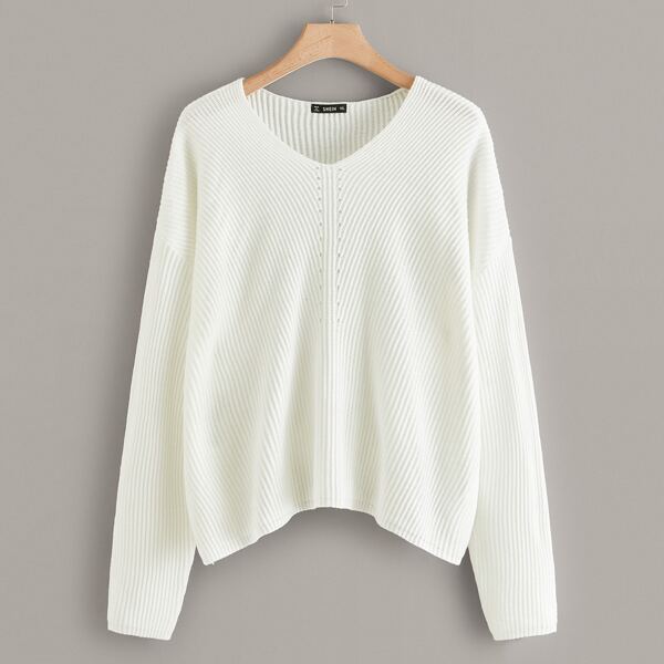 

Plus Drop Shoulder Oversized Sweater, White