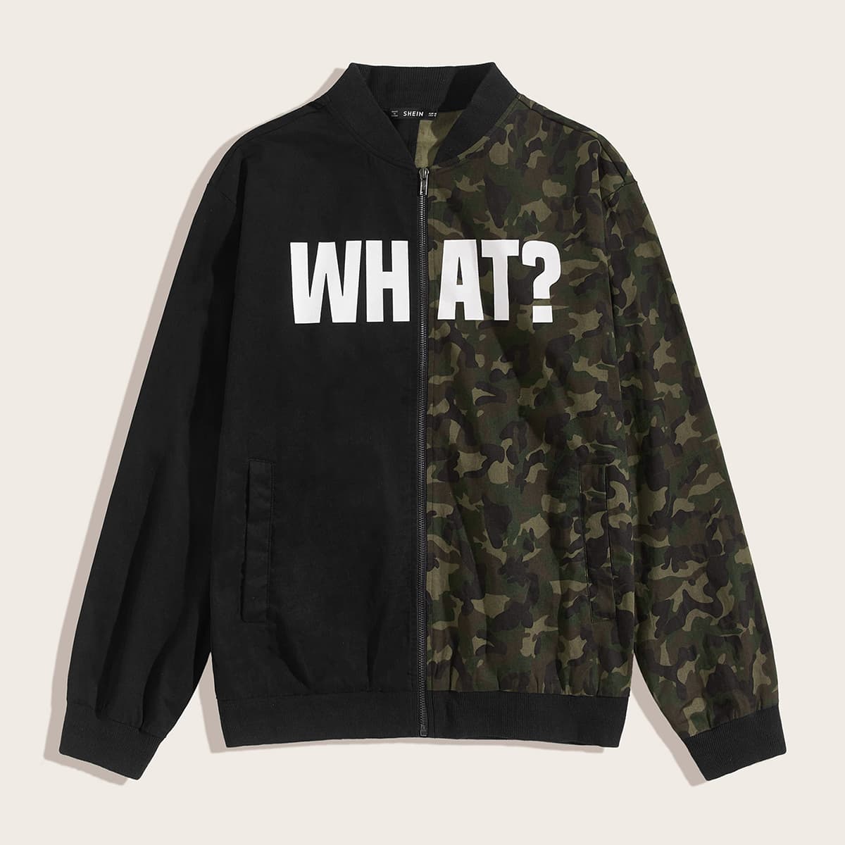 

Guys Letter Graphic Zip Front Colorblock Camo Jacket, Multicolor