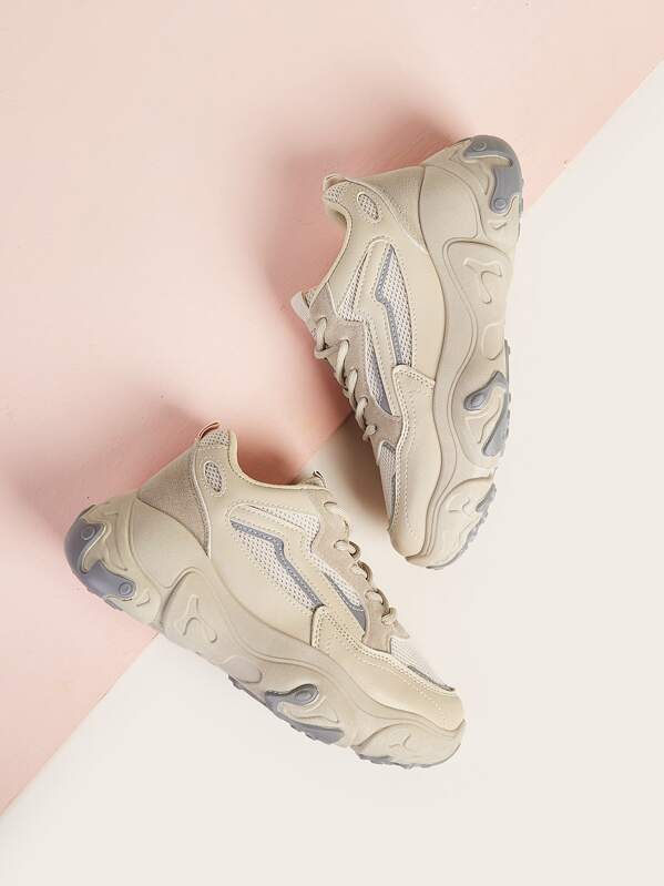 

Lace-up Front Chunky Sneakers, Beige