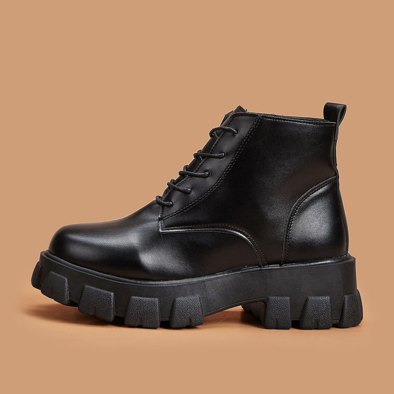 

Lace-up Front Combat Boots, Black