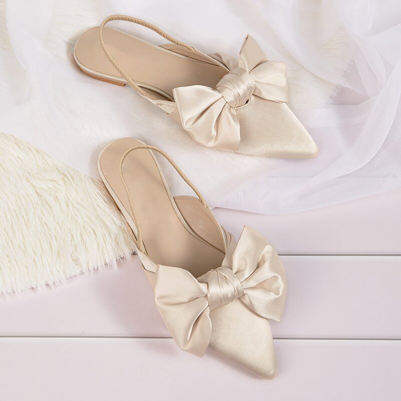

Bow Decor Slingback Flats, Beige