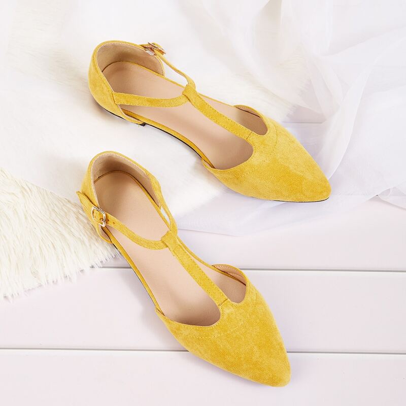 

Point Toe Ankle Strap Flats, Yellow