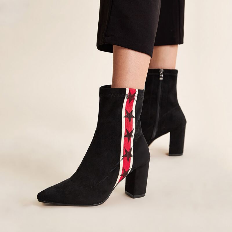 

Star Graphic Side Zip Chunky Boots, Black