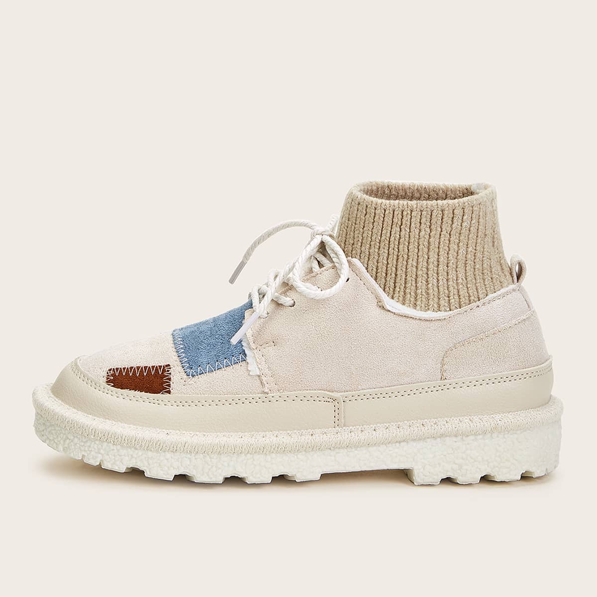 

Stitch Detail Lace-up Suede Sneakers, Multicolor