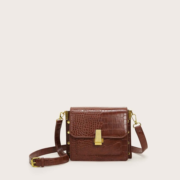 

Croc Embossed Flap Crossbody Bag, Brown