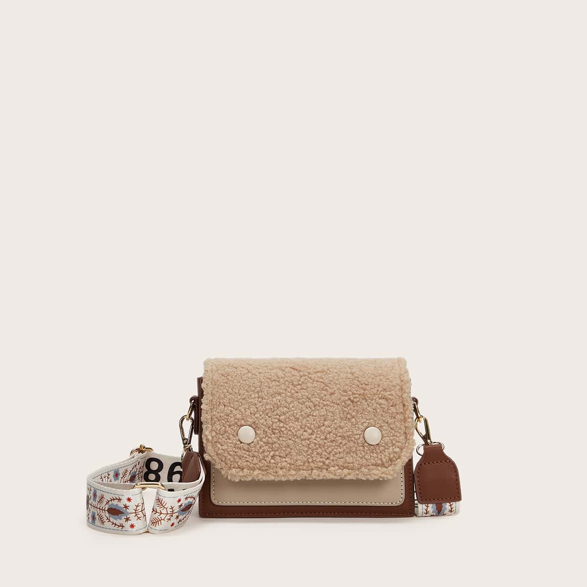 

Fluffy Crossbody Bag With Wide Strap, Multicolor