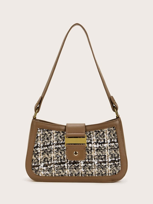 

Zip Up Tweed Tote Bag, Brown