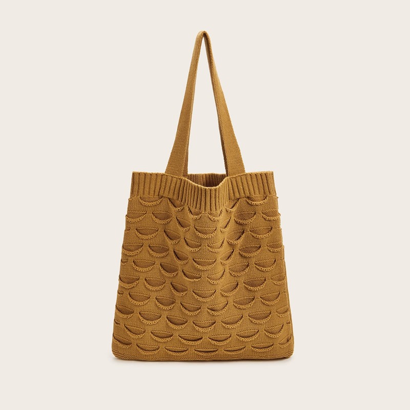 

Ribbed Detail Knit Tote Bag, Yellow
