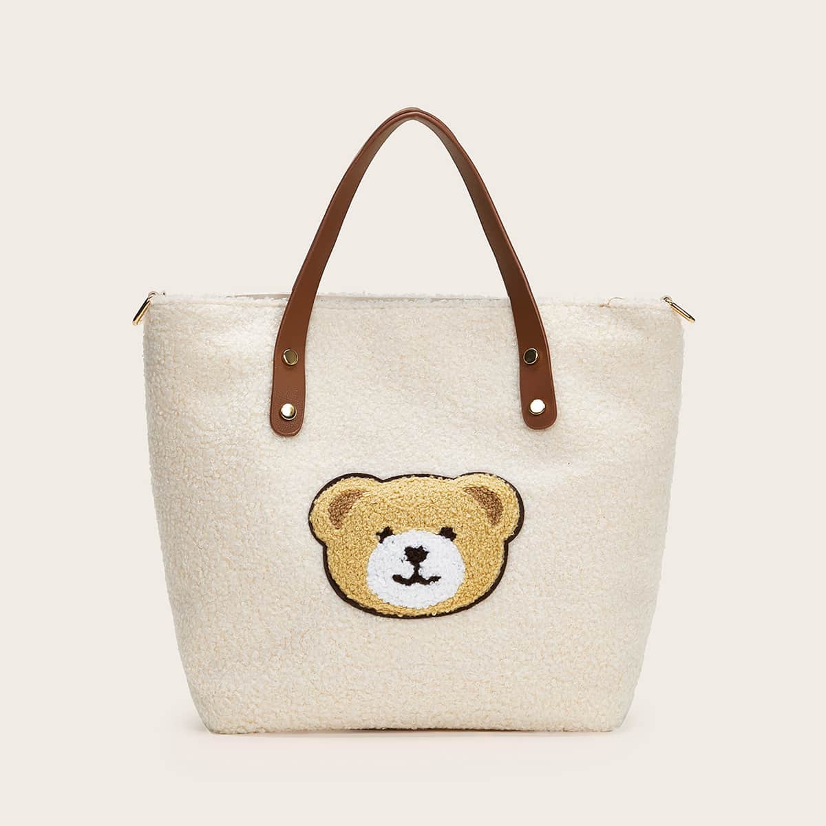 

Bear Detail Fluffy Satchel Bag, White
