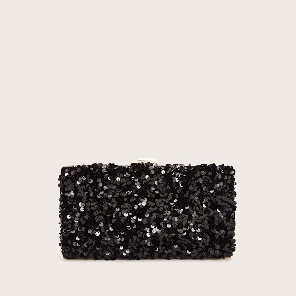 

Sequins Decor Clutch Bag, Black