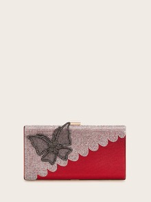 Butterfly & Rhinestone Decor Clutch Bag