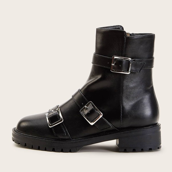 

Buckle Decor Side Zip Ankle Boots, Black