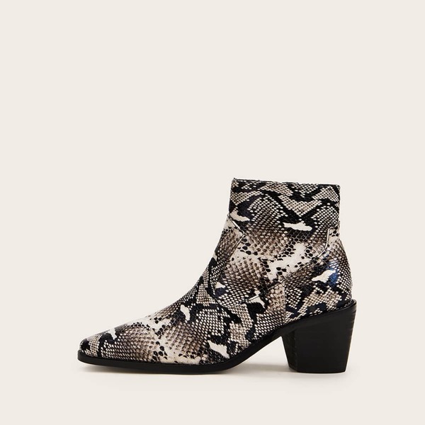 

Point Toe Side Zip Snakeskin Ankle Boots, Multicolor