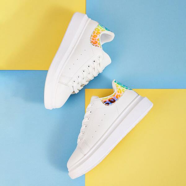 

Holographic Detail Lace-up Front Sneakers, White