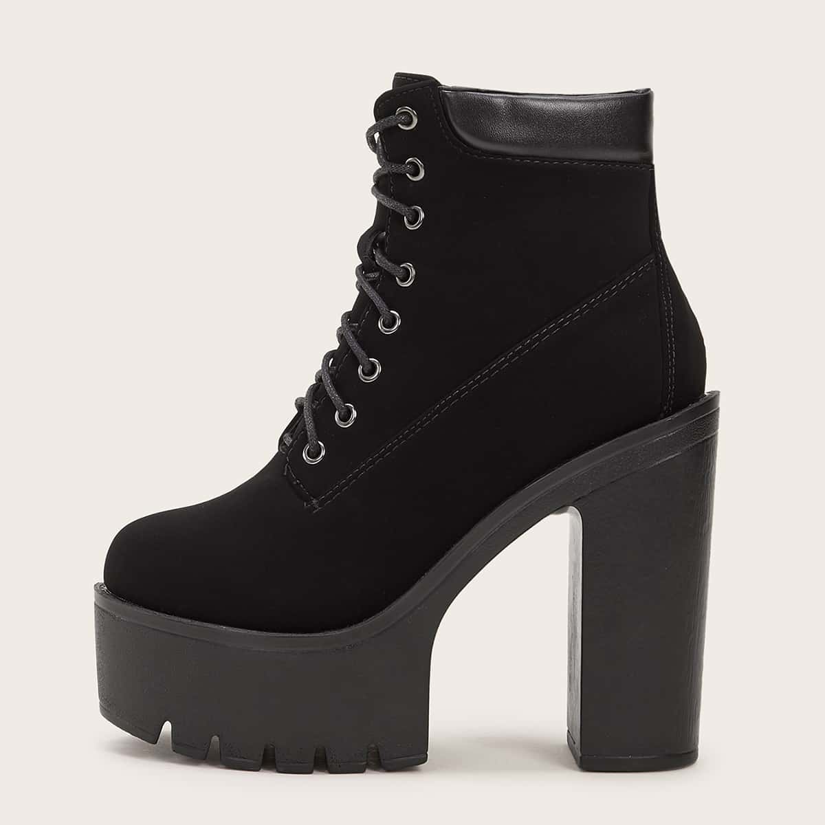 

Lace-up Front Chunky Boots, Black