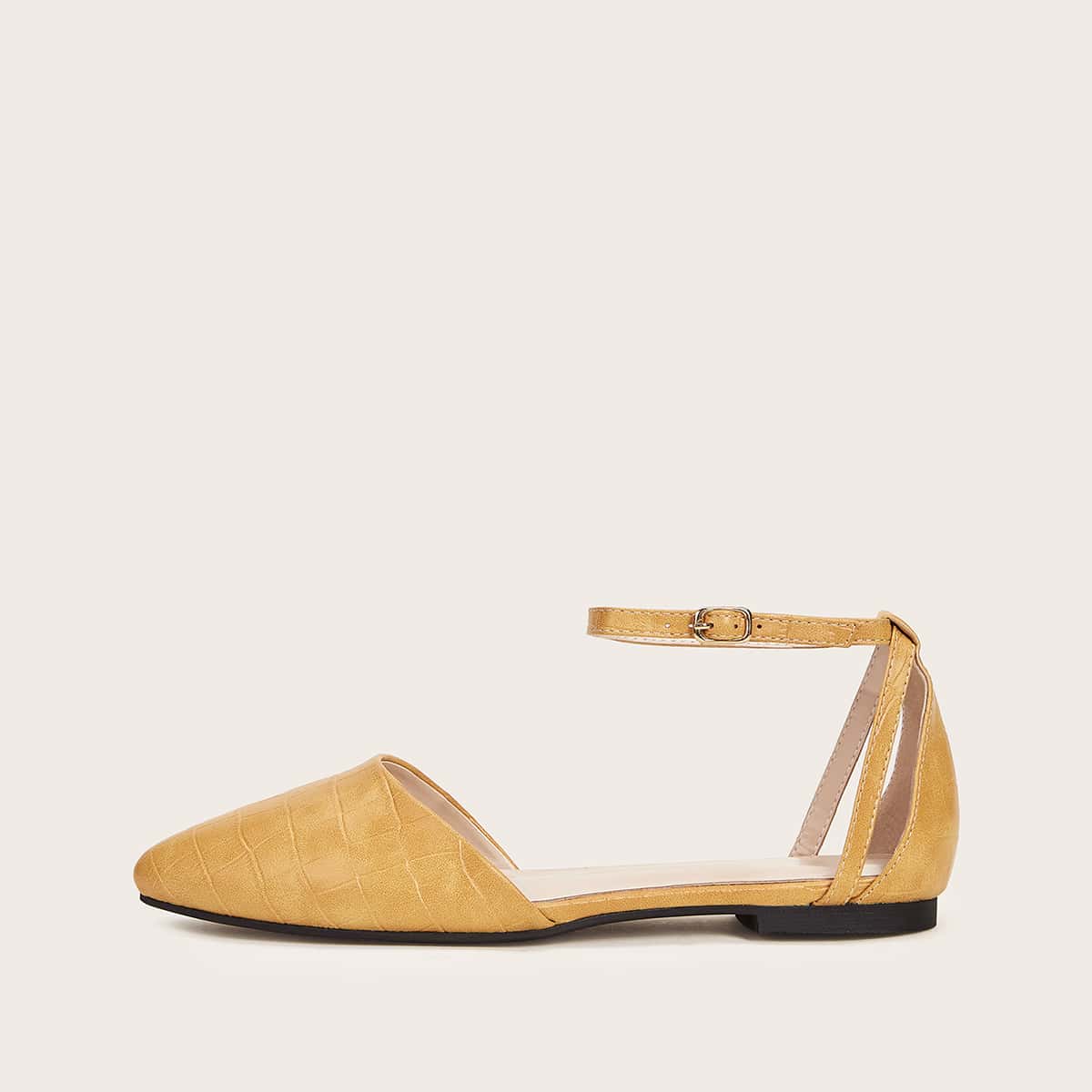 

Point Toe Croc Embossed Flats, Yellow