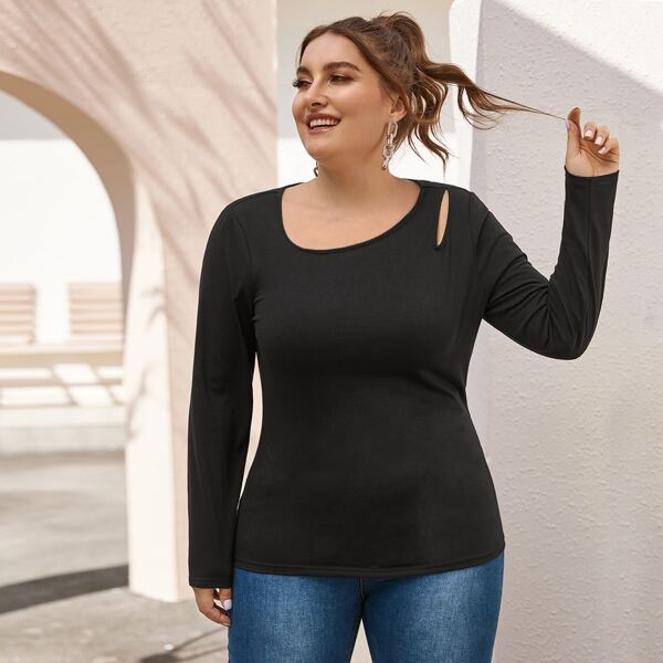 

Plus Cut Out Shoulder Top, Black