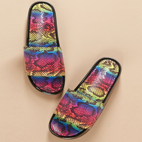 

Rainbow Snakeskin Open Toe Slide Sandals, Multicolor