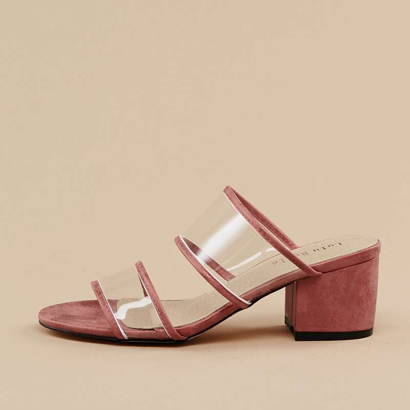 

PVC Double Band Open Toe Chunky Heel Sandals, Red