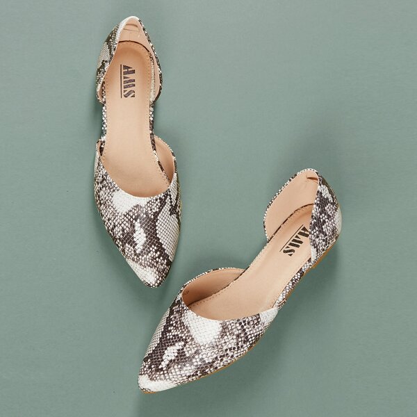 

Snakeskin Pointy Toe Side Cut Out Ballet Flats, Multicolor