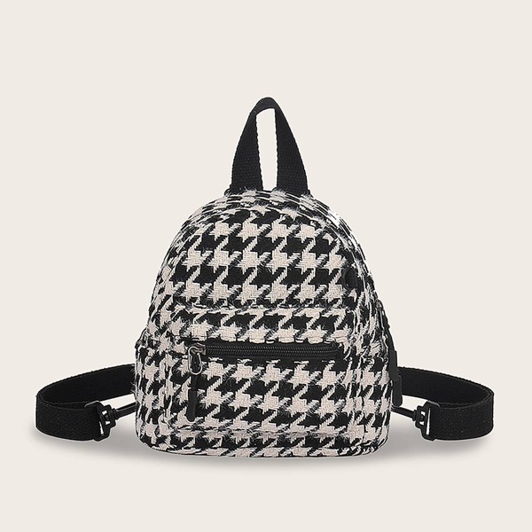 

Pocket Front Houndstooth Backpack, Black and white