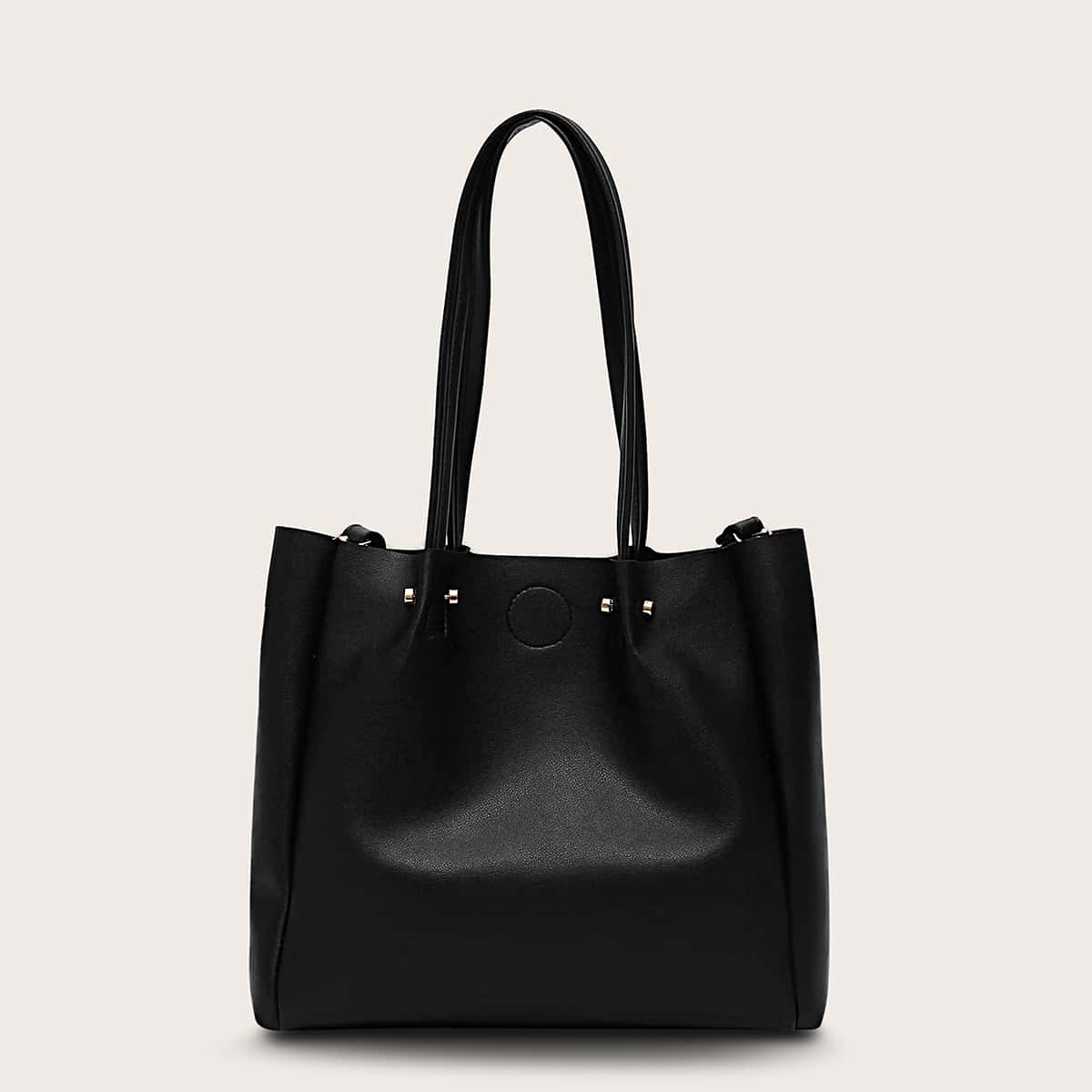 

Metal Detail Tote Bag, Black