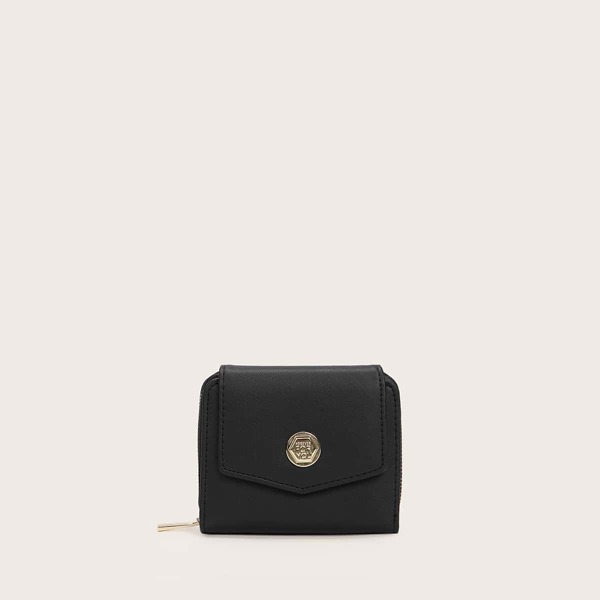 

Metal Decor Zip Around Wallet, Black