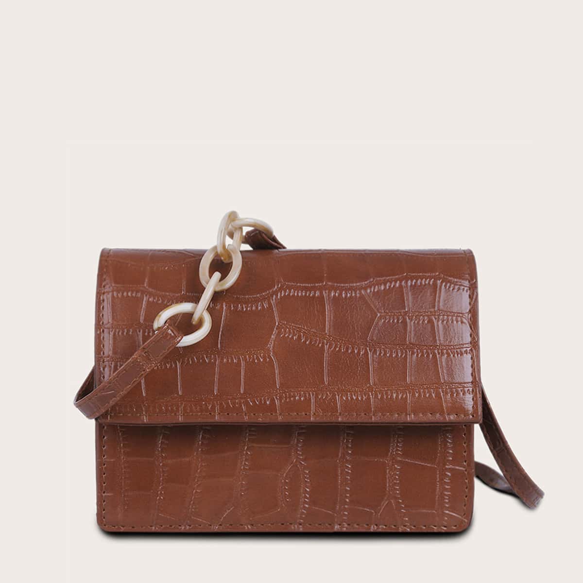 

Croc Embossed Flap Crossbody Bag, Rust brown