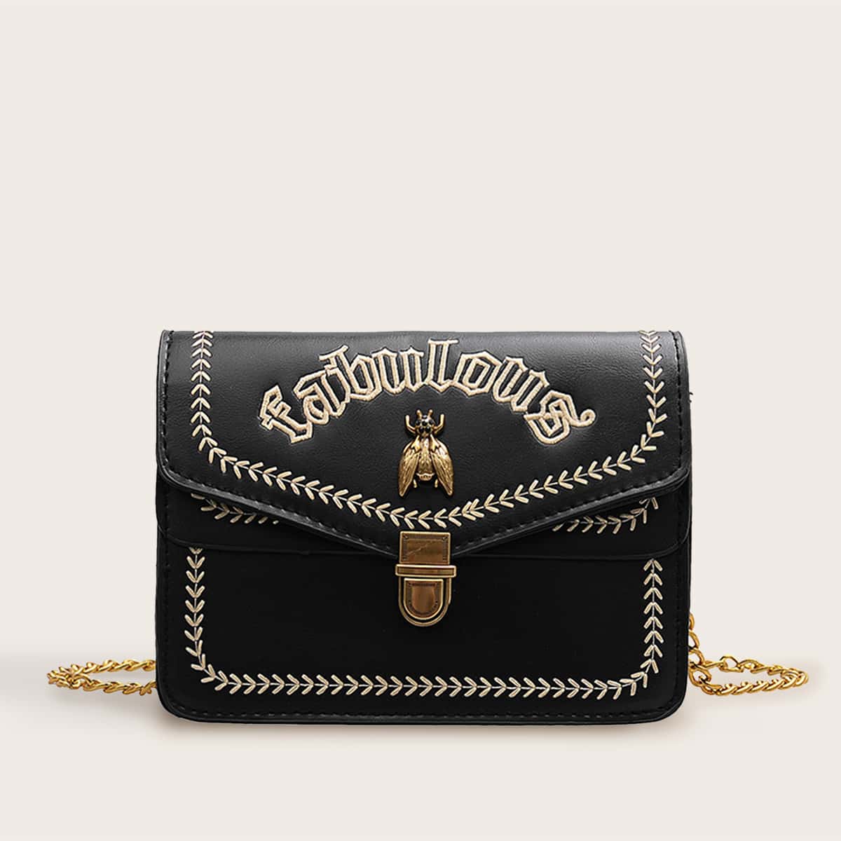 

Bee Decor Push Lock Crossbody Bag, Black