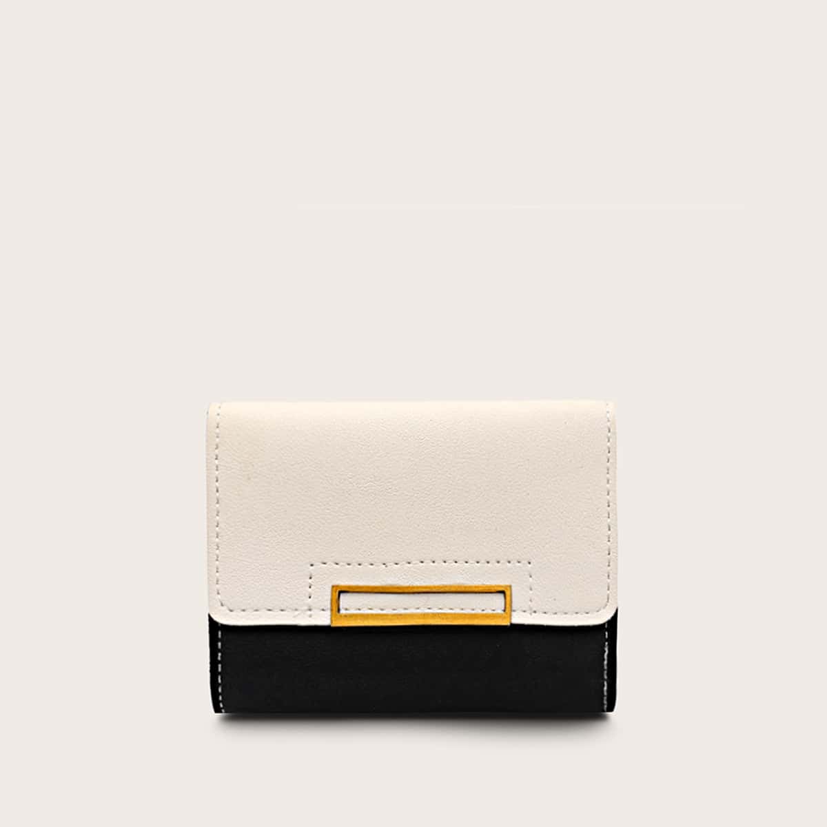 

Metal Detail Stitch Trim Purse, Black and white