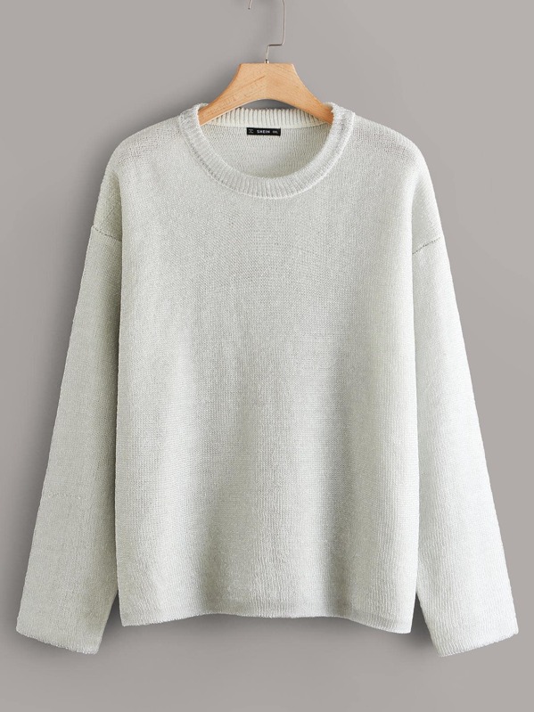 

Plus Solid Drop Shoulder Jumper, White