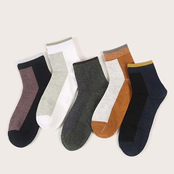 

5pairs Men Color Block Socks, Multicolor