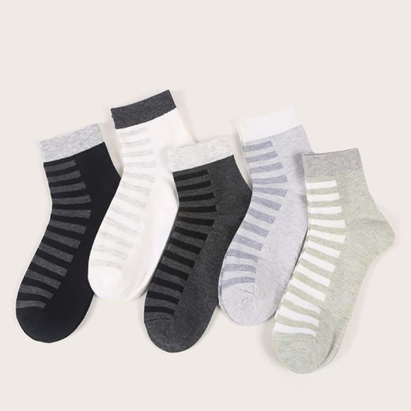 

5pairs Men Striped Pattern Socks, Multicolor