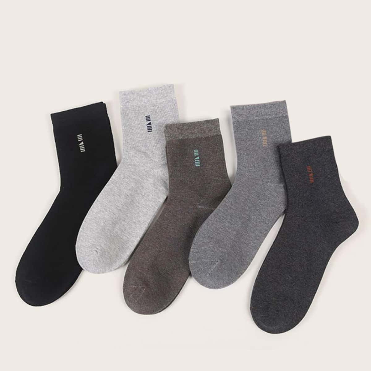 

5pairs Guys Geometric Pattern Socks, Multicolor