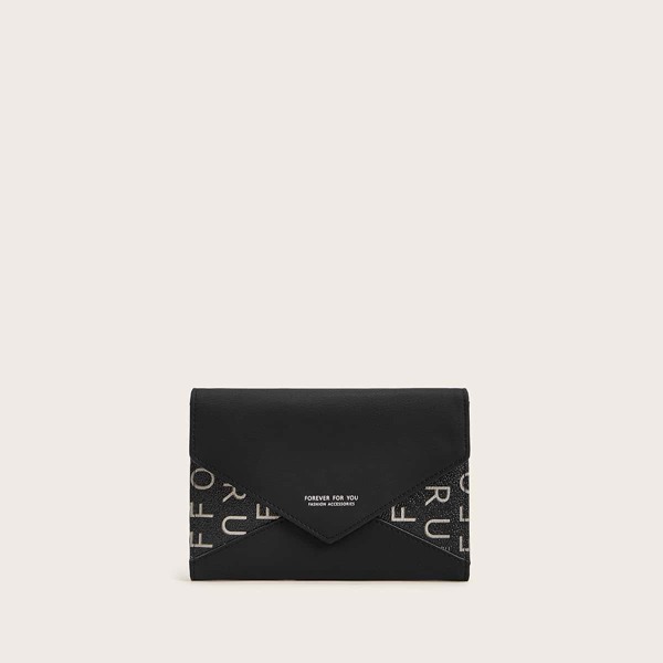 

Letter Graphic Fold Over Wallet, Black