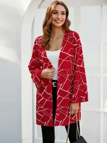 SHEIN LUNE معطف بطباعة جغرافي مفتوح أمامي