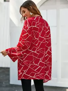 SHEIN LUNE معطف بطباعة جغرافي مفتوح أمامي