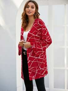SHEIN LUNE معطف بطباعة جغرافي مفتوح أمامي