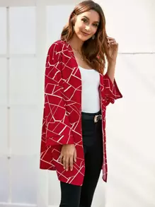 SHEIN LUNE معطف بطباعة جغرافي مفتوح أمامي