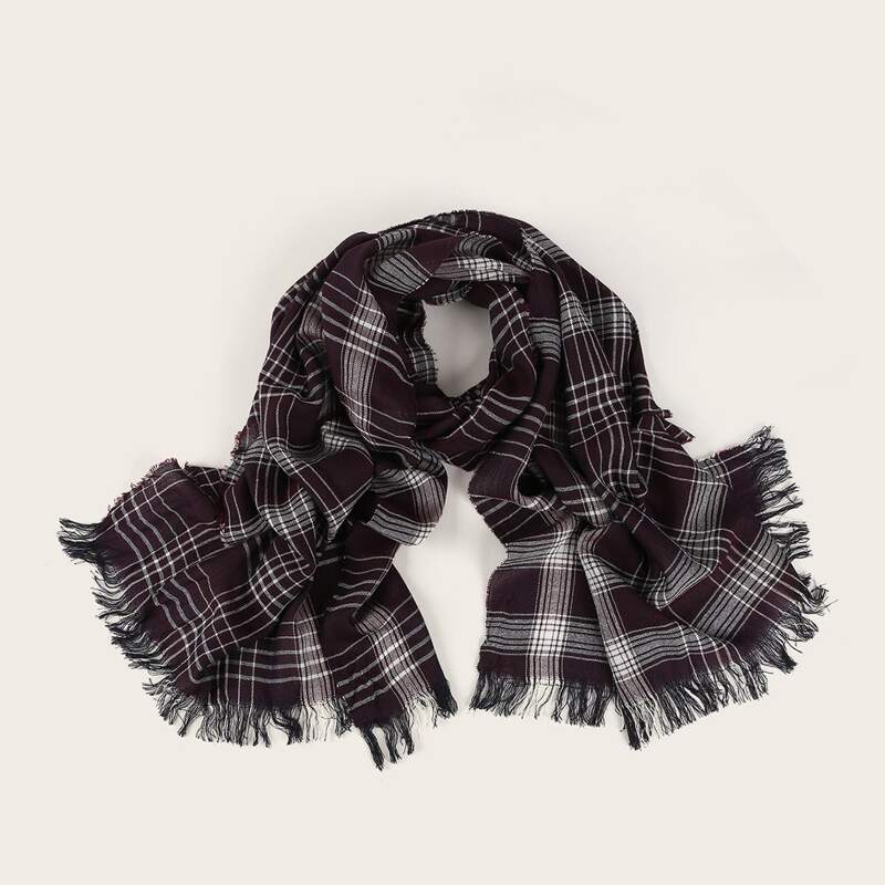 

Guys Plaid Pattern Raw Hem Scarf, Multicolor